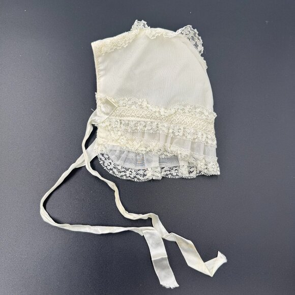 Vintage Frilly Baby Bonnet Lace Ruffle Infant Christening Hat Heirloom - Picture 10 of 16